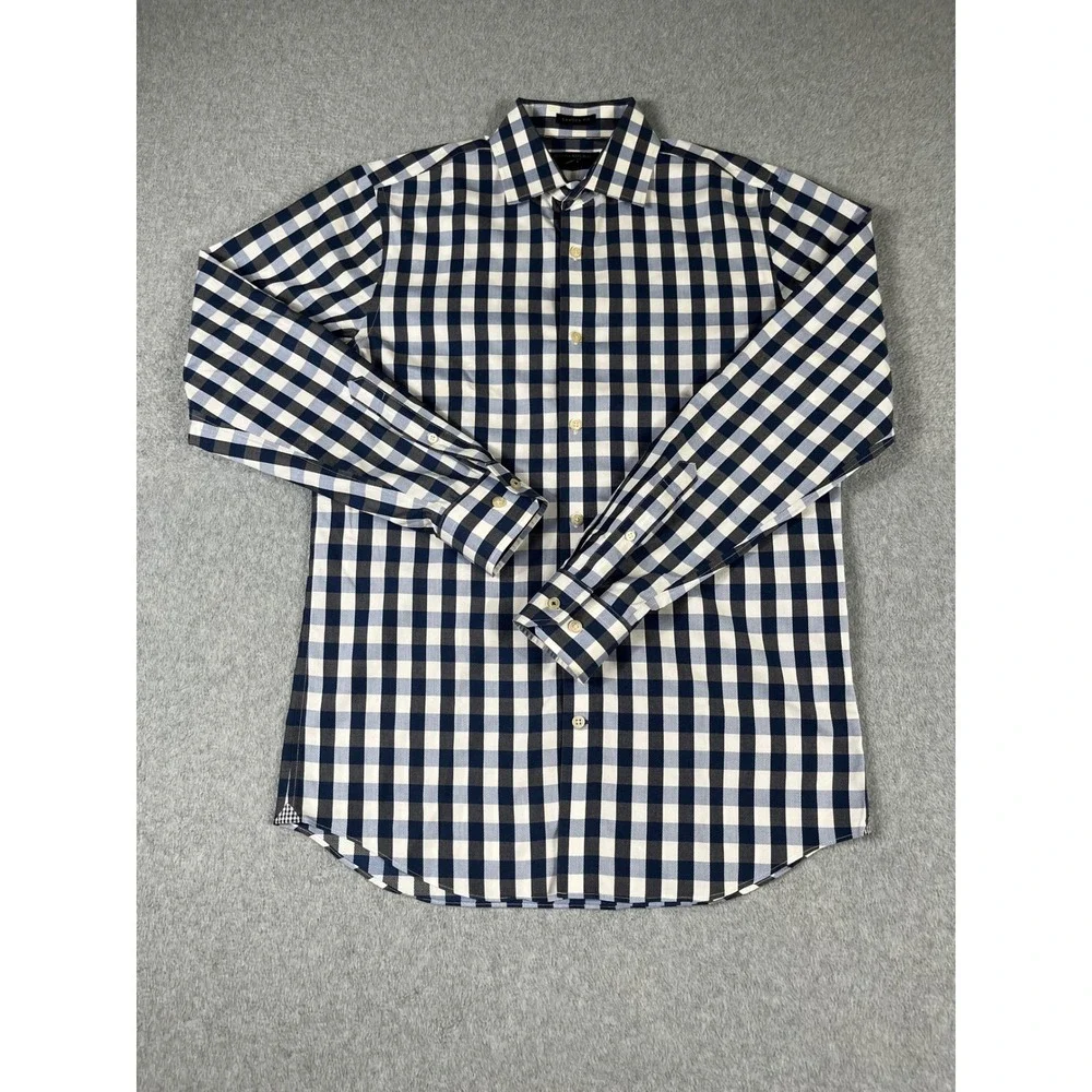 Banana Republic Camden Fit Non-Iron Gingham Shirt Mens Small Navy Blue White
